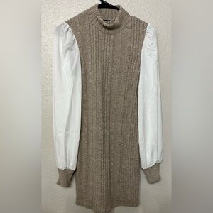 Elegant Beige and White Mini Dress